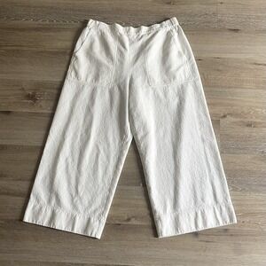 MM Lafleur White Linen Wide Leg Pants Size 14 Textured Pull On Elastic Waist